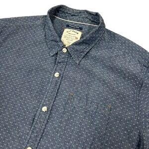 Fat Face Indigo Dye Shirt Men's XXL Blue‎ Geometric Short Sleeve Button Up